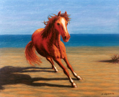 Cavallo rosso sulla spiaggia